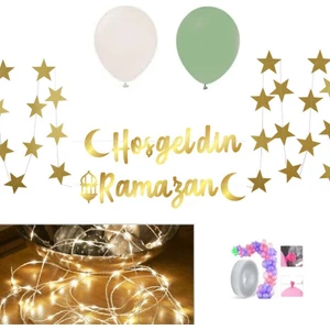 Hayaller Dükkanı Ramazan Bayramı Süsler, Hoşgeldin Ramazan ve LED Işık ve Yıldız Perde ve 10 Adet Balon