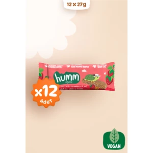 Humm Organic - Organik Vegan Çilekli ve Fındıklı Yulaf Bar - 12 Adet