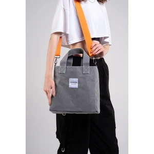 M Bag Kadın Gri Kanvas Turuncu Omuz Askılı Tote Bag Çanta