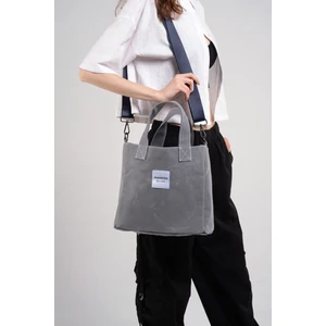 M Bag Kadın Gri Kanvas Lacivert Omuz Askılı Tote Bag Çanta