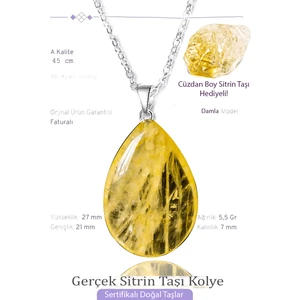 Tesbih Atölyesi Damla Model Sitrin Taşı Kolye - Gümüş Aparatlı