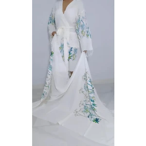 Nevin Acar Mavi Hindiba Bambu Peştemal Bornoz ve Peştemal 2'li Set