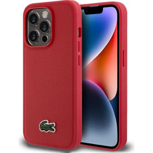iPhone 14 Pro Kılıf Lacoste Orjinal Lisanslı Pu Pike Desenli Ikonik Timsah Dokuma Logolu Kırmızı