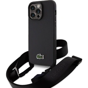 iPhone 15 Pro Max Kılıf Lacoste Orjinal Lisanslı Pu Pike Desen Askılı Ikonik Timsah Logo Siyah