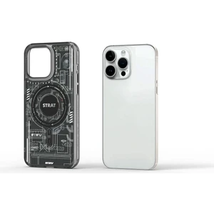 iPhone 15 Pro Kılıf Magsafe Şarj Özellikli Desenli Wiwu Mecha Circuit H Serisi Kapak Siyah