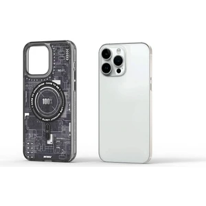 iPhone 15 Pro Kılıf Magsafe Şarj Özellikli Desenli Wiwu Mecha Circuit H Serisi Kapak Gri