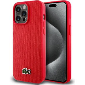 iPhone 15 Pro Max Kılıf Lacoste Orjinal Lisanslı Pu Pike Desenli Ikonik Timsah Dokuma Logo Kırmızı