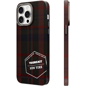 iPhone 15 Pro Kılıf Ekose Desenli Youngkit Gezhi Serisi Kapak Kırmızı