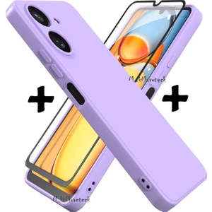 M.TK Moveteck Xiaomi Redmi 13C Kılıf Kamera Korumalı Yumuşak Renkli Silikon + 9h Ekran Koruyucu Cam 2'li Set