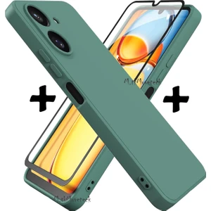 M.TK Moveteck Xiaomi Redmi 13C Kılıf Kamera Korumalı Yumuşak Renkli Silikon + 9h Ekran Koruyucu Cam 2'li Set