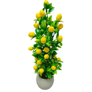 Cennet Home Limon Ağacı Mutfak Süsü Bej Beyaz Saksıda Yapay Çiçek