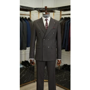 Erkek Çizgili Kruvaze Takım Elbise Italyan Stil Slim Fit Ceket Pantolon