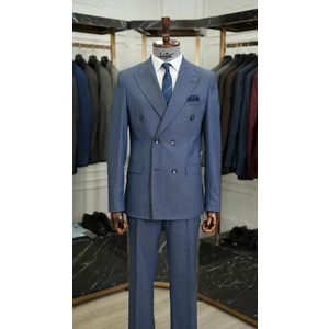 Erkek Çizgili Kruvaze Takım Elbise Italyan Stil Slim Fit Ceket Pantolon