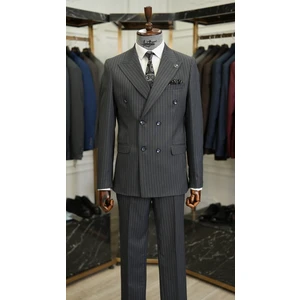 Erkek Çizgili Kruvaze Takım Elbise Italyan Stil Slim Fit Ceket Pantolon
