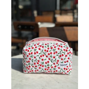 Mini Kiraz Desenli Makyaj Çantası - Büyük Boy