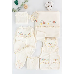 Çiçek Nakışlı Fırfırlı Pamuklu 10 Parça Kız Bebek Hastane Çıkışı Bebek Takımı