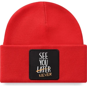 V1 Akrilik See You Later Never - 2 Kod Logolu Unisex Kırmızı Bere (Beanie)