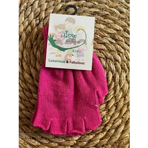 Çamaşır Sepeti Unisex Çocuk Pembe Parmaksız Kesik Yarım Parmak Kışlık Örme Triko Eldiven 3-8 Yaş