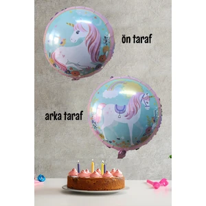 Yuvarlak Unicorn Temalı Folyo Balon Çift Taraflı Unicorn Konsept Balon 45CM