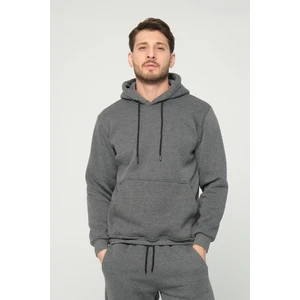 Four Man Antrasit Gri Kapşonlu Sweatshirt 3 Iplik Şardonlu  (%100 Pamuk)