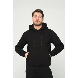 Four Man Siyah Kapşonlu Sweatshirt 3 Iplik Şardonlu  (%100 Pamuk)