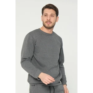 Four Man Antrasit Gri Bisiklet Yaka Sweatshirt 3 Iplik Şardonlu (%100 Pamuk)