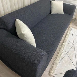 Riselerhome Jakarlı 3 Kişilik Lastikli Gri Koltuk Kılıfı Çekyat Koltuk Örtüsü Streç Esnek Kanepe Kılıfı Düz Desen