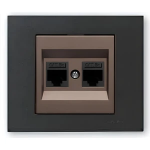 Grano Metalik Cat6 RJ45 Çift Jaklı Data Prizi Mocha + Siyah Çerçeve