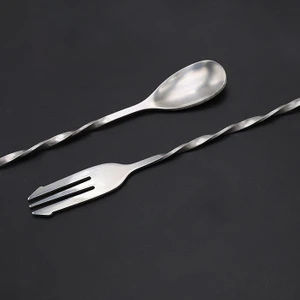 304 Çelik 32 cm Uzun Çift Başlı Çatallı Kokteyl Karıştırma Barmen Kaşığı CIN582