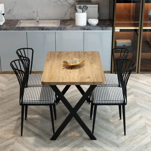Yemek Masası Takımı x Ayaklı Yemek Masası 70X110 + 4 Adet Sandalye - Atlantik Çam