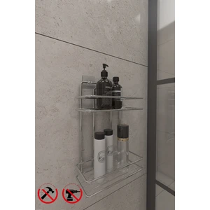 Alper Banyo TŞ02 2 Katlı Krom Banyo Düz Şampuanlık Banyo Duş Askısı