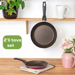 2 Li Yanmaz Yapışmaz Tek Kulplu Alüminyum Tava Seti Kızartma Yumurta Tavası 20-24 cm Fuşya