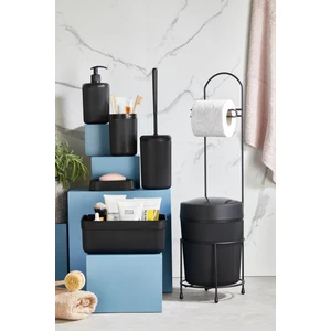 Orsa Home 7 Parça Siyah Banyo Seti Metal Stantlı Kovalı Wc Kağıtlık Kozmetik Kutusu Diş Fırçalık ve Sabunluklar 218