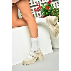 Fox Shoes R996055009 Bej Kalın Topuklu Kadın Ayakkabı