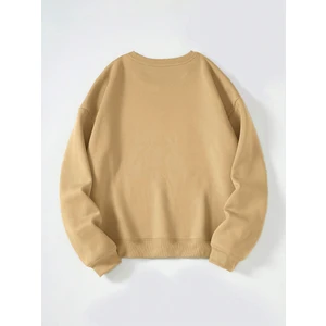 Kadın Oversize Bisiklet Yaka Basic Düz Sweatshirt