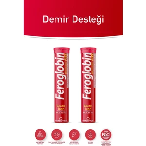 Feroglobin Fızz Demir (Gentle Iron), C Vitamini, Folik Asit, Çinko, Bakır İçeren 2'li Avantaj Paketi