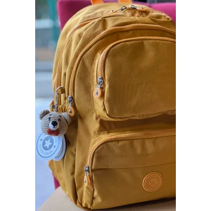 Nemo Group Koyu Sarı Orta Boy Okul Çantası Laptop ve Seyahat Sırt Çantası Su Geçirmez Ayıcık Anahtarlık Hediyeli
