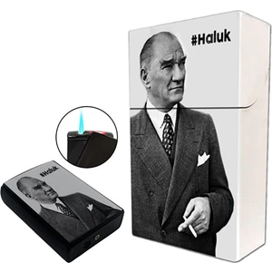 İşte Bu Atatürk Baskılı Sigara Tabakası ve Kaydırmalı Çakmak Seti Kişiye Özel Isimli