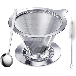 Paslanmaz Kahve Filtresi Yeniden Kullanılabilir Çift Katmanlı Filtreler Huni Kahve Damlatıcı Filtreli Fincan Dayanıklı Kahve Araçları 2-4 Bardak (Yurt Dışından)