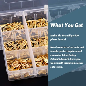 720 Parça 2.8 / 4.8 / 6.3mm Erkek ve Dişi Hızlı Sıkma Terminal Blokları Yalıtım Kılıflı Kombinasyon Kiti (Yurt Dışından)