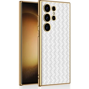 Cool-M Case Samsung Galaxy S24 Ultra Elektroplatma Pu Deri+Tpu+Pc Dokuma Doku Cep Telefonu Kılıfları (Yurt Dışından)