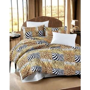 Leopar ve Zebra Desenli Krem Çarşaflı 2 Yastık Kılıflı / Pamuklu Ranforce  Ütü Istemez Kırışmaz Tek Kişilik Nevresim Takımı - 6157K