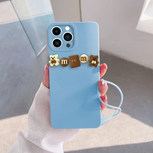 Apple iPhone 15 Pro Max Uyumlu Kılıf Love Bear Silikon Kılıf Kahverengi + Açık Mavi