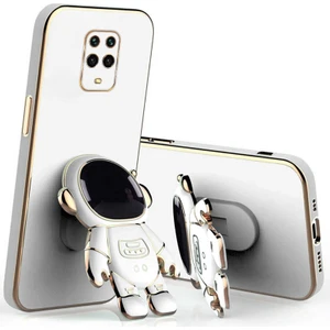 Xiaomi Redmi Note 9 Pro Uyumlu Kılıf Standlı Astronot Silikon Kılıf Beyaz