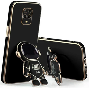 Xiaomi Redmi Note 9 Pro Uyumlu Kılıf Standlı Astronot Silikon Kılıf Siyah