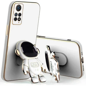 Xiaomi Redmi Note 11 Uyumlu Kılıf Standlı Astronot Silikon Kılıf Beyaz