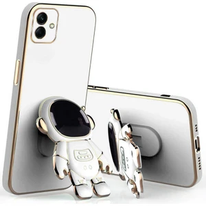 Samsung Galaxy A04 Uyumlu Kılıf Standlı Astronot Silikon Kılıf Beyaz