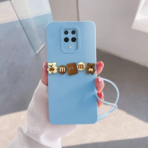 Xiaomi Redmi Note 9 Pro Uyumlu Kılıf Love Bear Silikon Kılıf Kahverengi + Açık Mavi