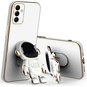 Samsung Galaxy A04S Uyumlu Kılıf Standlı Astronot Silikon Kılıf Beyaz