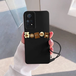 Xiaomi Redmi Note 11 Uyumlu Kılıf Love Bear Silikon Kılıf Siyah + Kahverengi